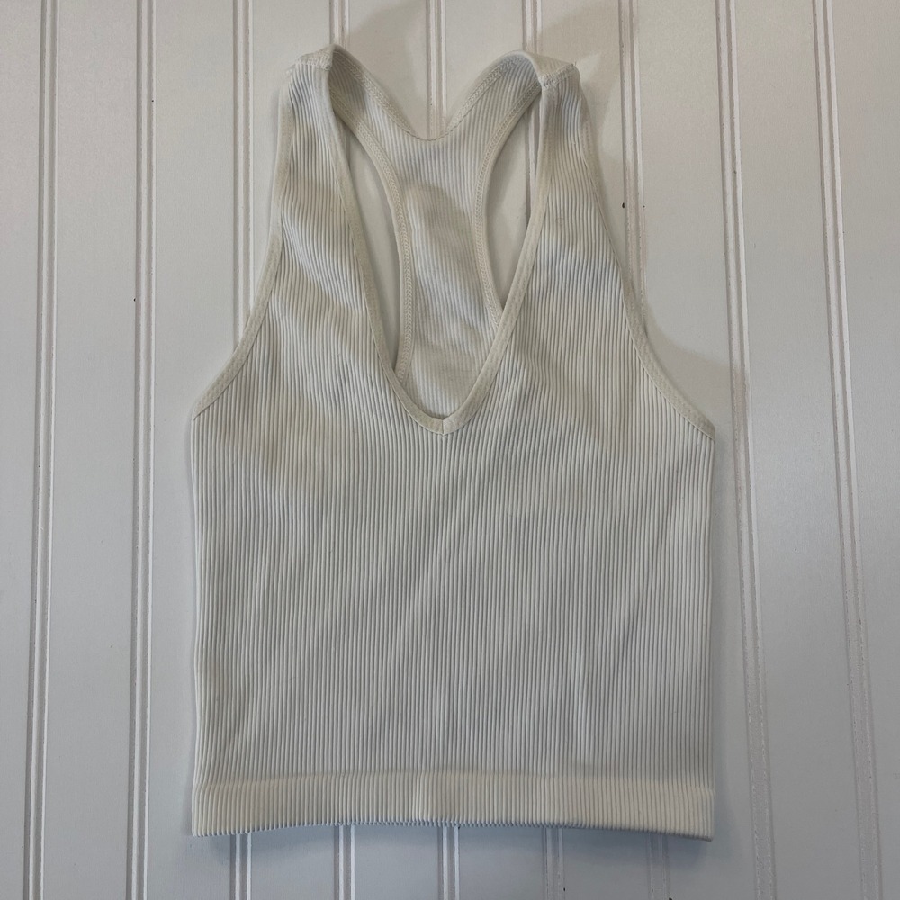 Free People FP Movement Free Throw Crop Top Tank White Ribbed V-Neck Small
